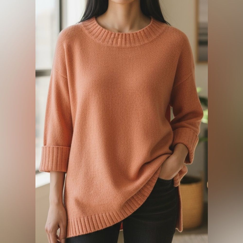 Free People Cashmere 3/4 sleeve oversized sweater in orange sherbert EUC small